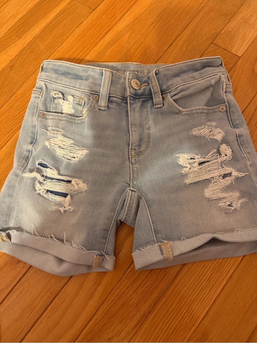 American Eagle Outfitters Light Blue Distressed Denim Jean Shorts